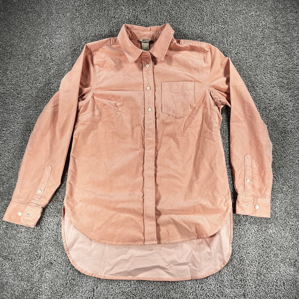 Duluth Trading Co Women Small Corduroy Button Down Shirt Salmon Pink Long Sleeve